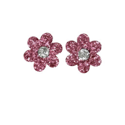 Set of 2 Glitter Flower Clips -Pink